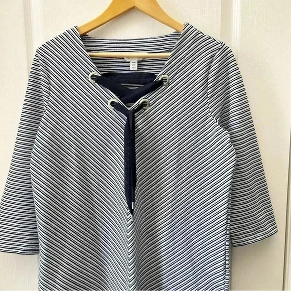 Northern Reflections Top  V-Neck Nautical Tie Front Blue White Stripes Medium - Picture 5 of 15